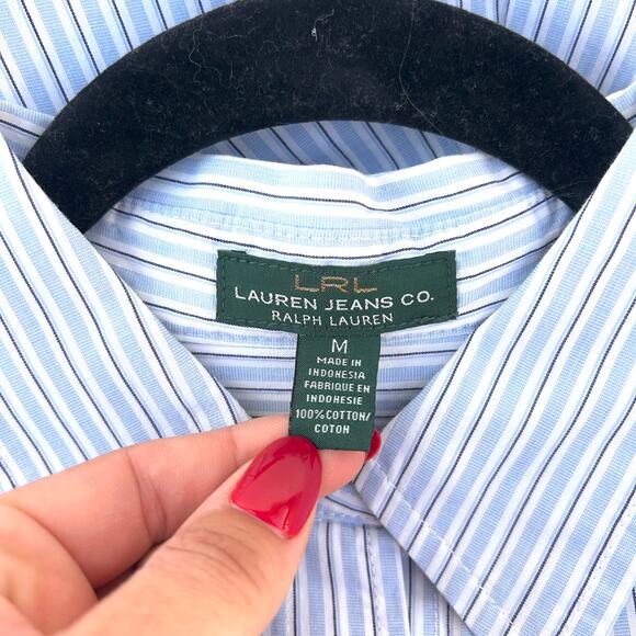 Ralph Lauren Y2K LRL Striped Button Down Western Shirt Blue Medium Cotton Preppy - Picture 3 of 8